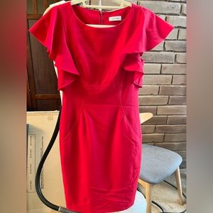 Calvin Klein holiday red sheath dress flutter sleeves sz 2